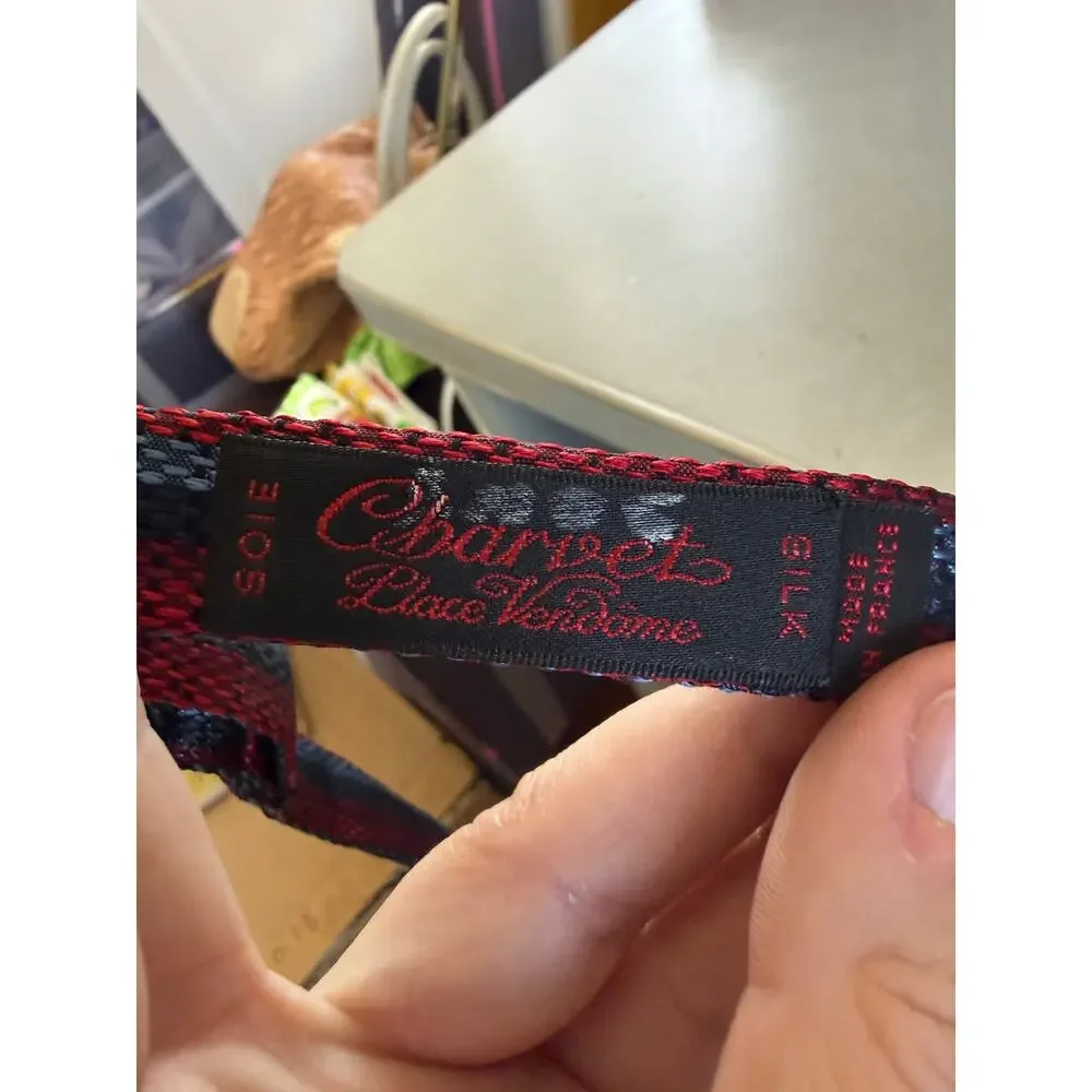 Vintage Charvet Red and Blue Striped Silk Bow Tie Adjustable